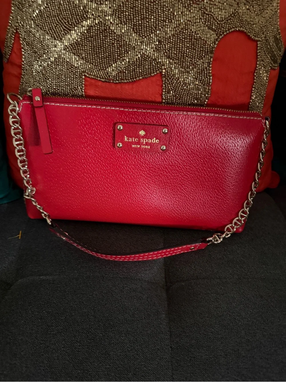 kate spade red leather chain crossbody clutch